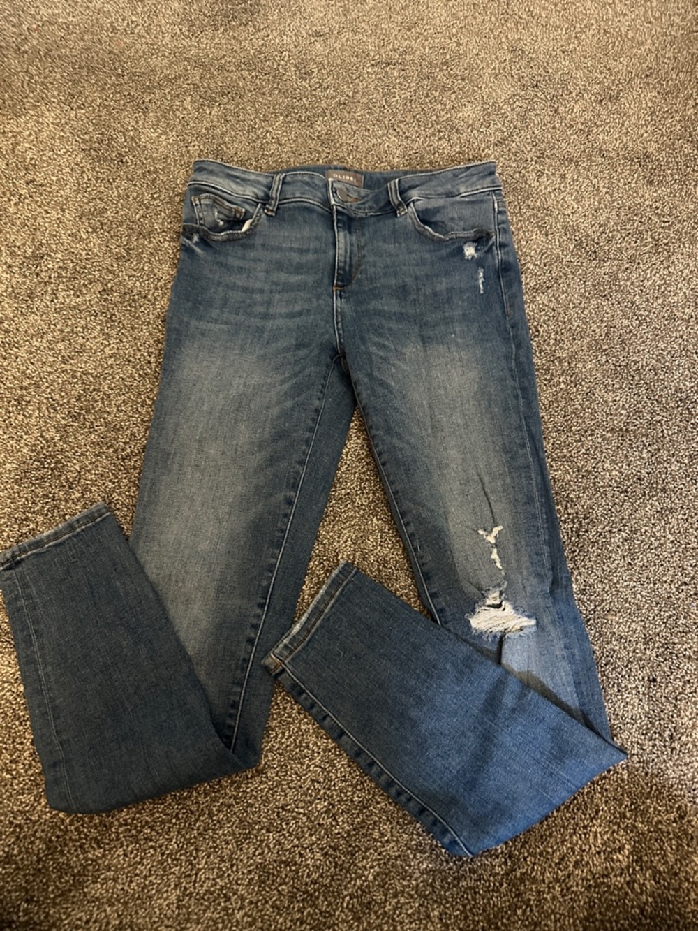 DL1961 Women's Skinny Jeans in Medium Blue with Distressing